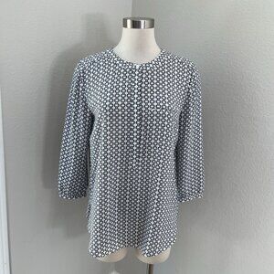 NYDJ Womens Medium Blouse 3/4 Sleeve Pullover Shirt Pleated Back‎